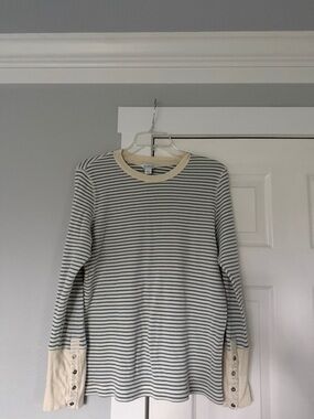 Sundance Cream Ribbed Crewneck with Blue Stripe women sizeL